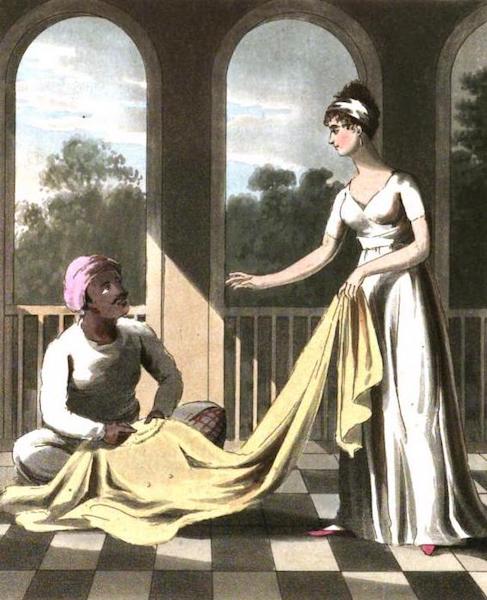 An European Lady giving instructions to her Durzee, or Native Tailor