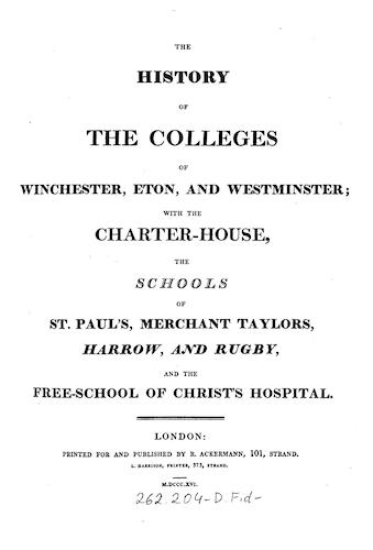 The History of the Colleges of Winchester, Eton, and Westminster (1816)