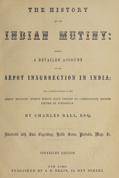 The History of the Indian Mutiny Vol. 1 - Title Page (1858)