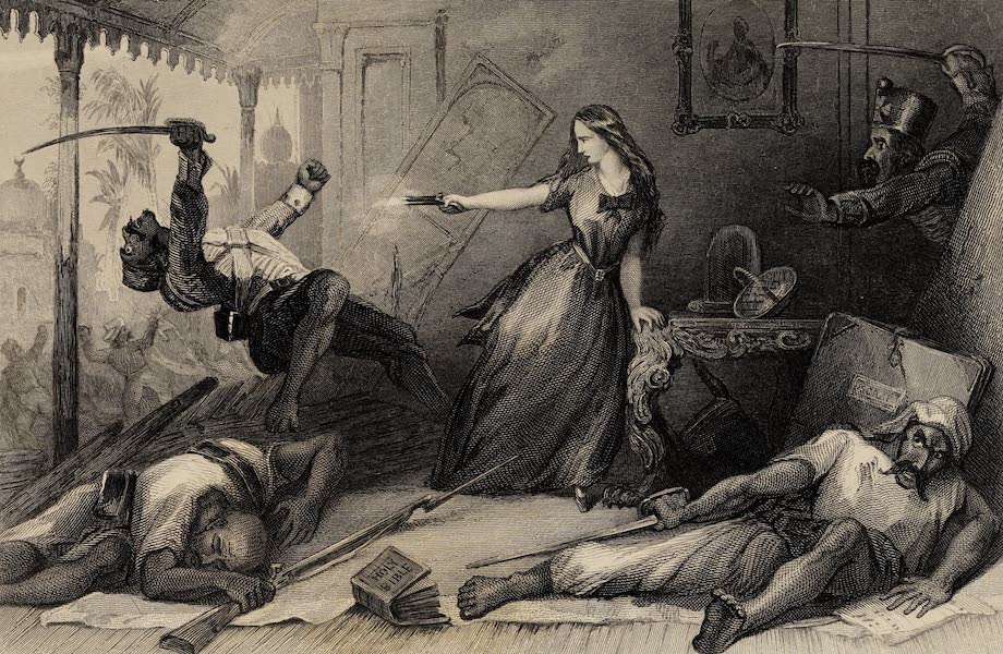 The History of the Indian Mutiny Vol. 1 - Miss Wheeler Defending Herself Against the Sepoys at Cawnpore (1858)