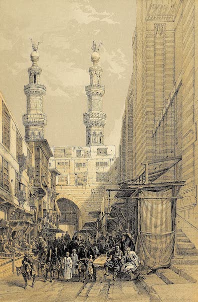 The Holy Land : Syria, Idumea, Arabia, Egypt & Nubia Vols. 5 & 6 - The Minarets of the Bab Zuweyleh, and Entrance to the Mosque of the Metalis, Cairo (1855)