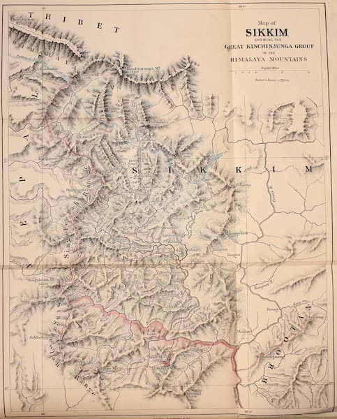 The Indian Alps and How We Crossed Them - Map of Sikkim showing the Great Kinchinjunga Group (1876)