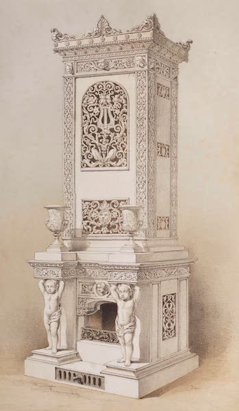 The Industrial Arts of the Nineteenth Century Vol. 1 - Stove in White Porcelain by Hoffman, Berlin (1851)