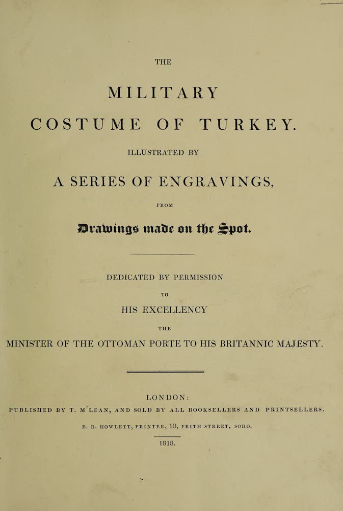 The Military Costume of Turkey - Title Page (1818)