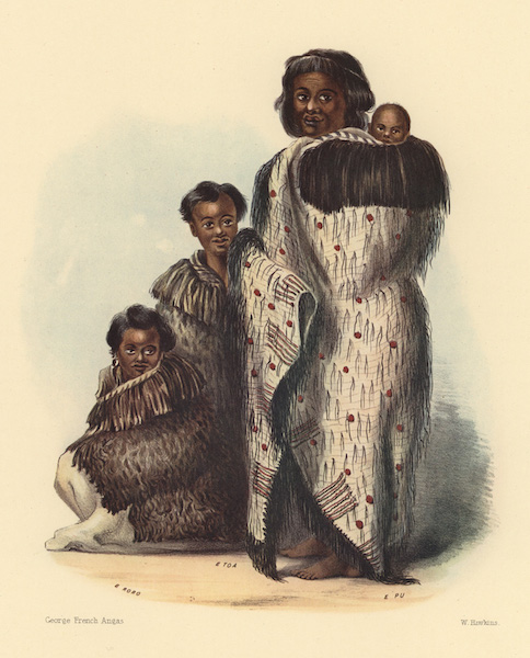 A woman and her sons, of Nga Ti Toa Tribe. Cook's Strait