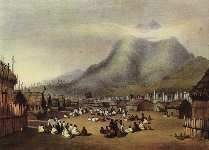 Tu Kaitote, the Pah of Te Whero Whero, on the Waikato, Taupiri Mountains in the distance