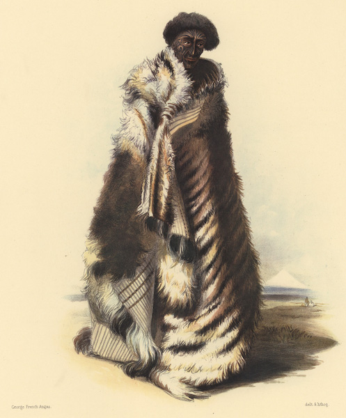 Paratene Maioha, a chief of Waingaroa. Wearing the Parawal, or Dog's skin Robe