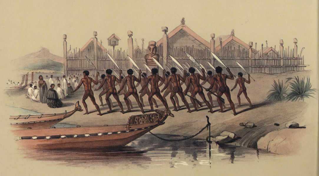 War Dance, before the Pah of Oinemutu near Roturua Lake