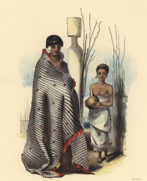 Toea, daughter of Te Awaitaia, chief of Waingaroa with an attendant boy, carrying water