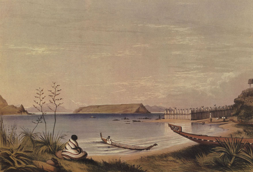 Rangihaeata's Pah; with the Island of Mana and the opposite shores of Cook's Straits
