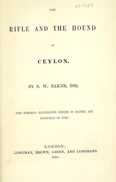 The Rifle and the Hound in Ceylon - Title Page (1854)