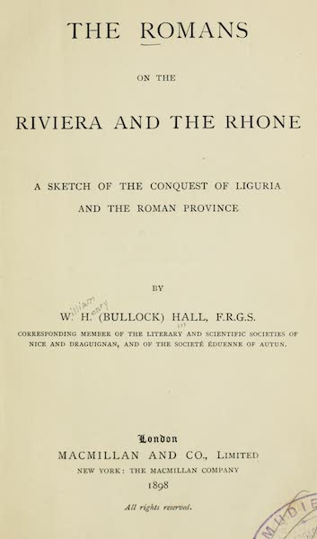 The Romans on the Riviera and the Rhone - Title Page (1898)