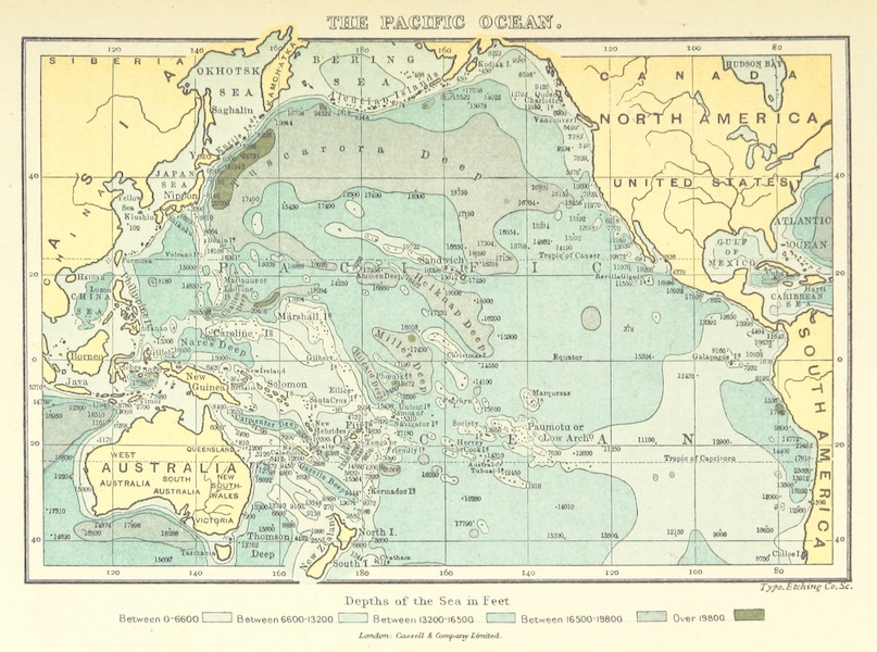 The Story of Our Planet - Map Showing the Contours of the Pacific Ocean (1898)