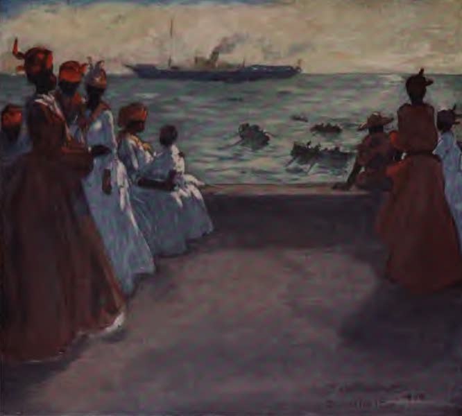 The West Indies, Painted and Described - The Arrival of the Royal Mail Steamer, Dominic (1905)