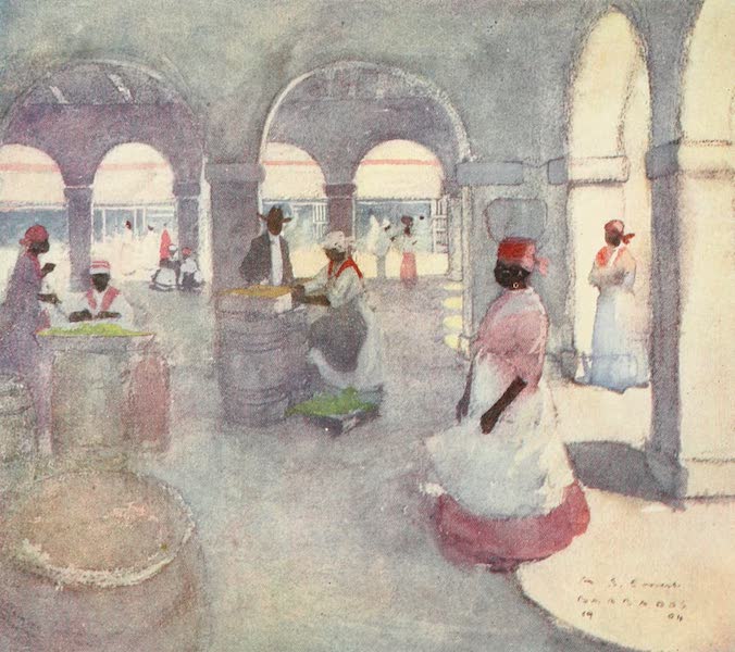 The West Indies, Painted and Described - The Market-place, Barbadoes (1905)