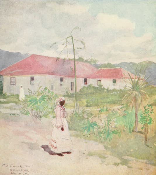 The West Indies, Painted and Described - Outhouses near Kingston, Jamaica (1905)