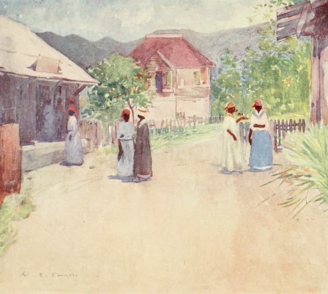 The West Indies, Painted and Described - Huts on a Country Road, Jamaica (1905)