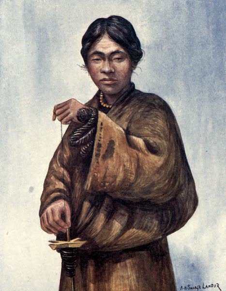 Tibet and Nepal, Painted and Described - Tibetan Man spinning Wool (1905)