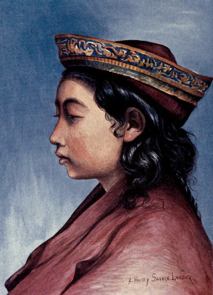 Tibet and Nepal, Painted and Described - Tibetan Boy in his Gold-embroidered Hat (1905)