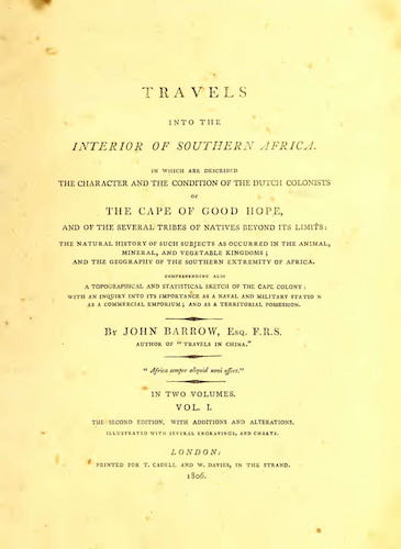 Travels into the Interior of Southern Africa Vol. 1