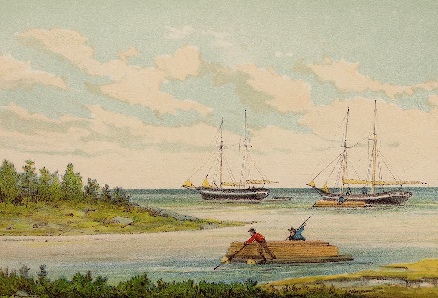 Upper Canada Sketches - Author's Father loading his schooners with lumber by rafting on Lake Ontario. (1898)