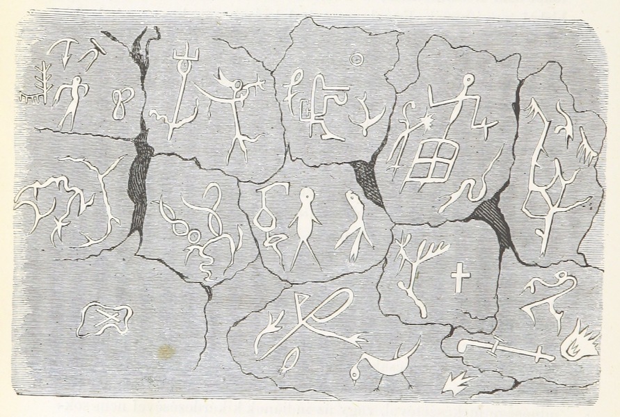 Utazas Kalifornia deli Reszeiben - Indian hieroglyphok Cajon hegyszorosban, Kaliforniaban (1860)