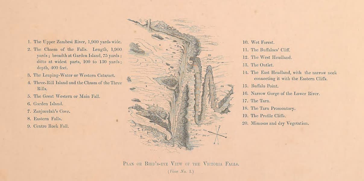 Victoria Falls, Zambesi River - Plan or Bird's Eye View of Victoria Falls (1865)