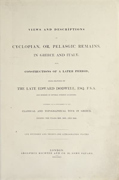 Views and descriptions of Cyclopian, or, Pelasgic remains - Title Page (1834)