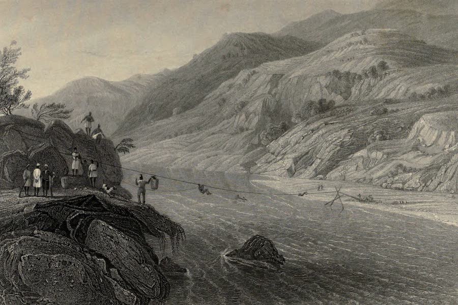 Views in India, chiefly among the Himalaya Mountains - Crossing the river Tonse by a Jhoola, or Rope Bridge (1836)