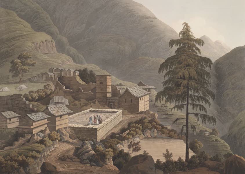 Views in the Himala Mountains - Village & Castle of Bumpta (1820)