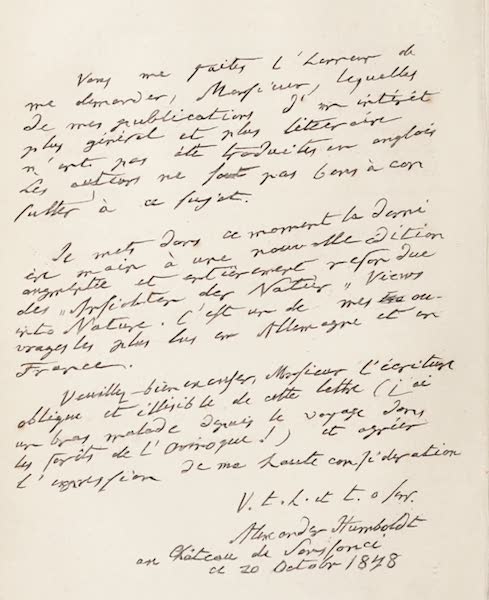 Views of Nature - Facsimile of the Handwriting of Baron Humboldt (1850)