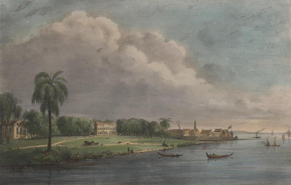 Voyage a Surinam - Vue de la Place d'Armes ou Plein; a droite, la forteresse Zelandia, au milieu le palais du gouverneur; a gauche, le Palais de Justice (1839)
