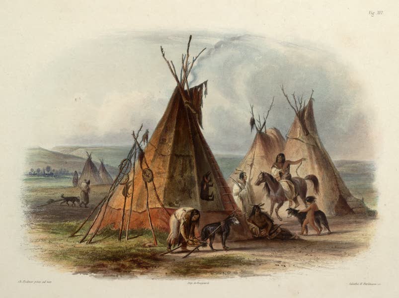 Voyage dans l'Interieur de l'Amerique du Nord Atlas - Lederzelt eines Assiniboin Chefs. / Tente en cuir d'un chef Assiniboin. / A skin lodge of an Assiniboin chief. (1840)