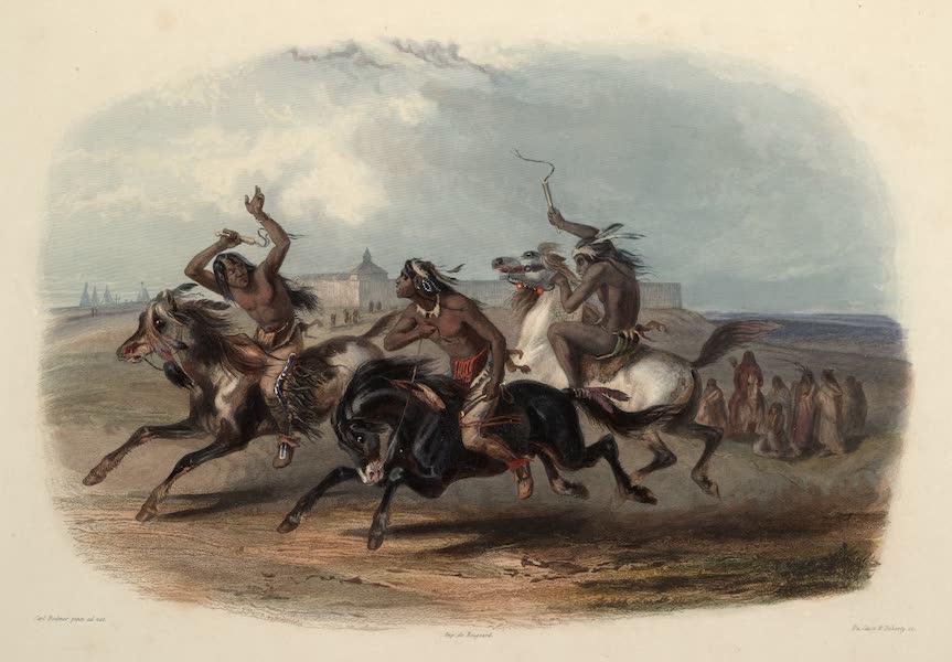 Voyage dans l'Interieur de l'Amerique du Nord Atlas - Pferderennen des Sioux Indianer bei Fort Pierre. / Course aux cheavaux des Indiens Sioux près du Fort Pierre. / Horse racing of Sioux Indians near Fort Pierre. (1840)