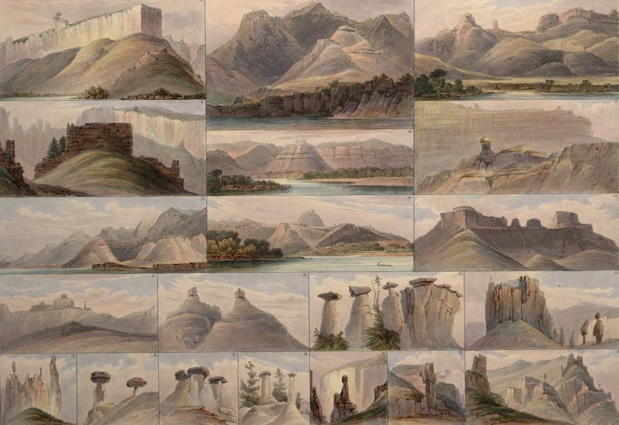 Voyage dans l'Interieur de l'Amerique du Nord Atlas - Merkwürdige Hügel an obern Missouri. / Collines singulières su le haut Missouri. / Remarkable hills on the upper Missouri. [II] (1840)