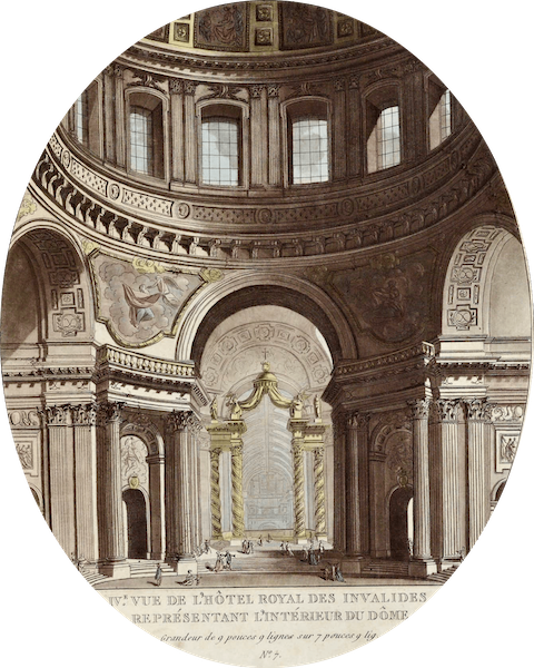 Vues des Plus Beaux Edifices de la Ville de Paris - Vue de l'Hotel Royal des Invalides Representant l'Interieur du Dome (1787)