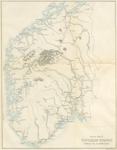 Wild Life on the Fjelds of Norway - Sketch Map of Southern Norway Showing the Author's Route (1861)